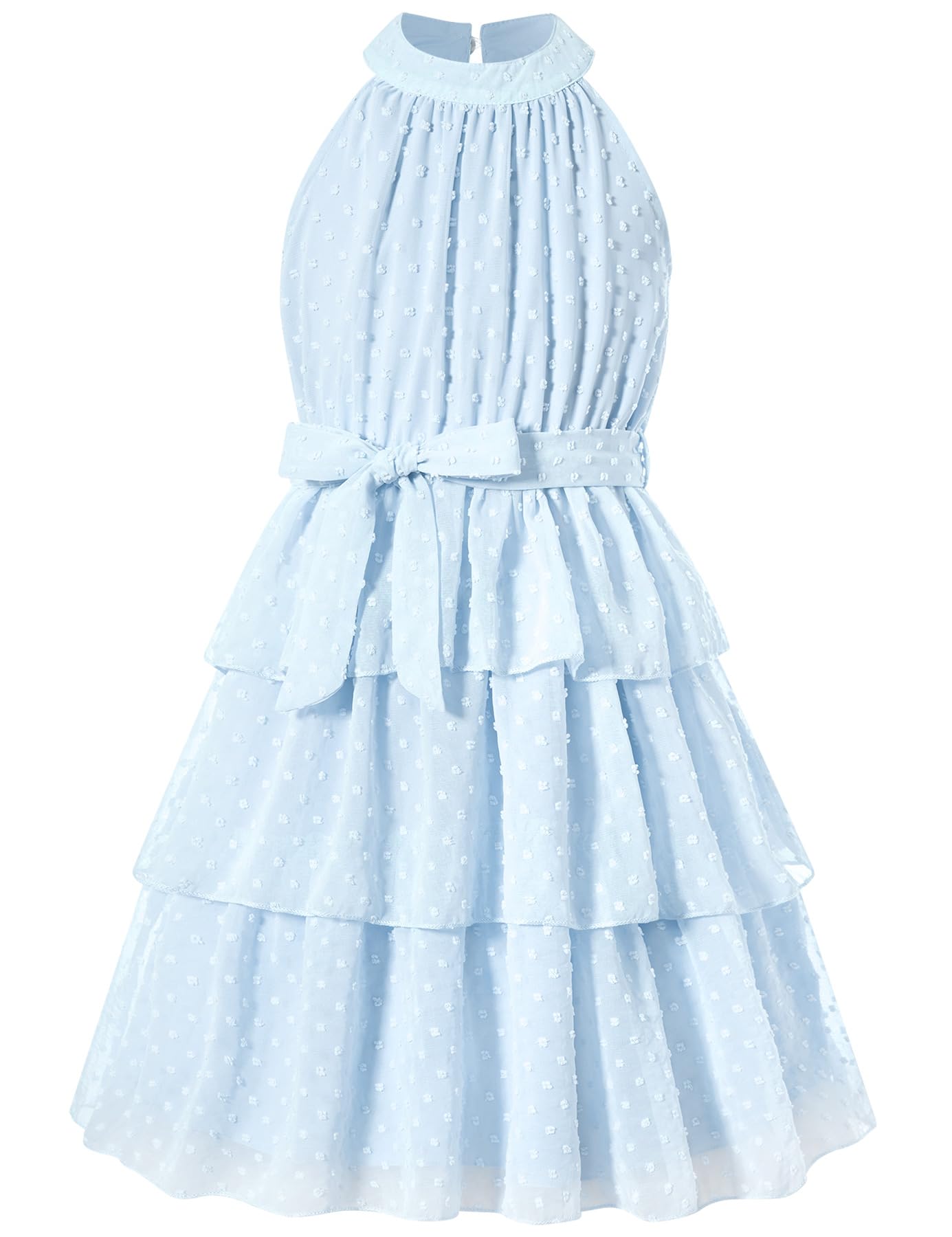 Move Dance Girls Summer Dress Tween Halter Neck Flared A-Line Swiss Dot Chiffon Sundress 6-13 Years