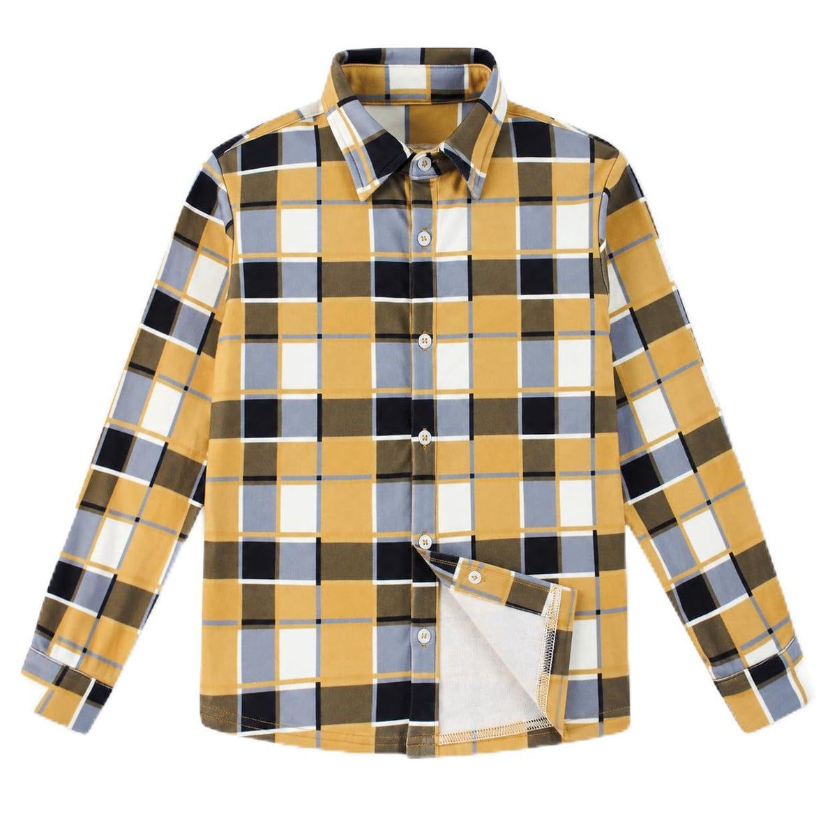 Cozople Boys Long Sleeve Plaid Flannel Button Down Shirt for 7-14 Years