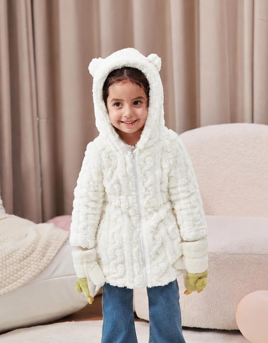 Toddler Girls Fleece Jacket Hooded Zip-up Warm Coats 2-6 Years