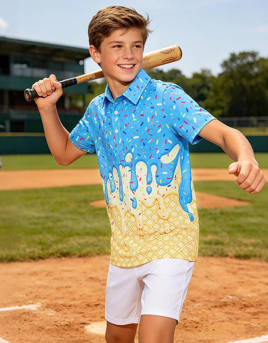 Move Dance Boys Polo Shirt Ice Cream Short Sleeve Golf Clothes 5-14T