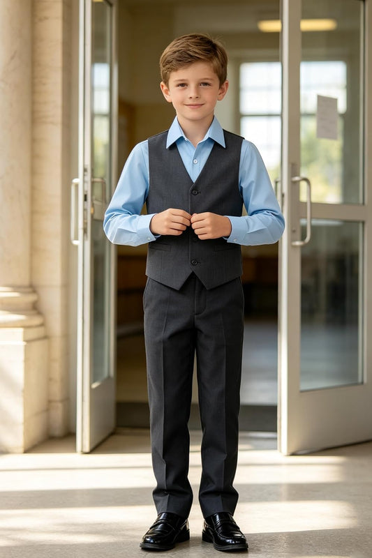Cozople Boys Long Sleeve Dress Shirt Button Down Wrinkle-Resistant | Soft Smooth Fabric with Classic Spread Collar and Button Cuffs Ideal for School Uniform, Wedding And Formal Events
