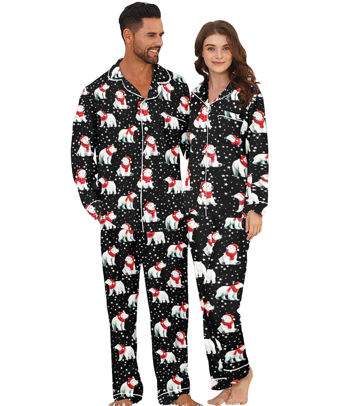 Christmas Couples Matching Pajamas Sets Pjs Button Down Sleepwear