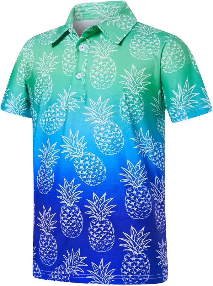 Boys Hawaiian Polo Shirt Short Sleeve Golf Clothes 5-14T