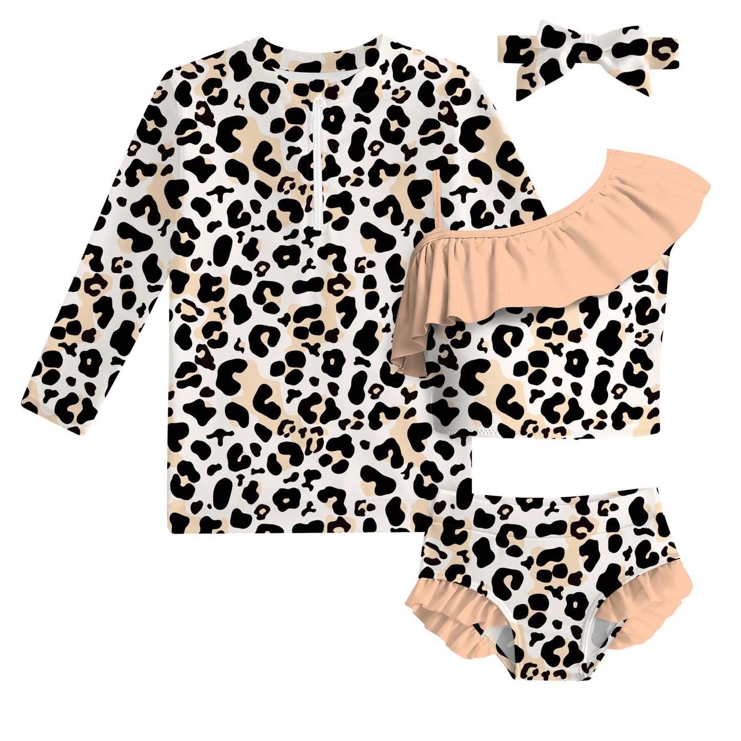 Funnycokid Baby Toddler Girls Swimsuit 4 Piece Bathing Suit Long Sleeve Rash Guard Sets 6 Months - 5 Years