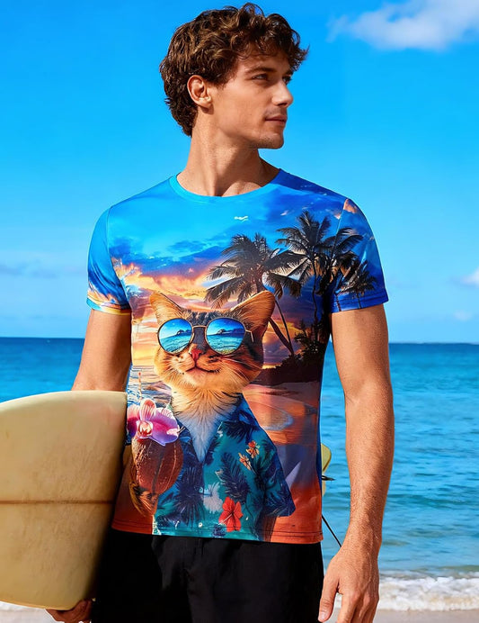 RAISEVERN Mens T-Shirts Cool Novelty Crewneck Short Sleeve Funny Graphic Top Casual Tees for Women