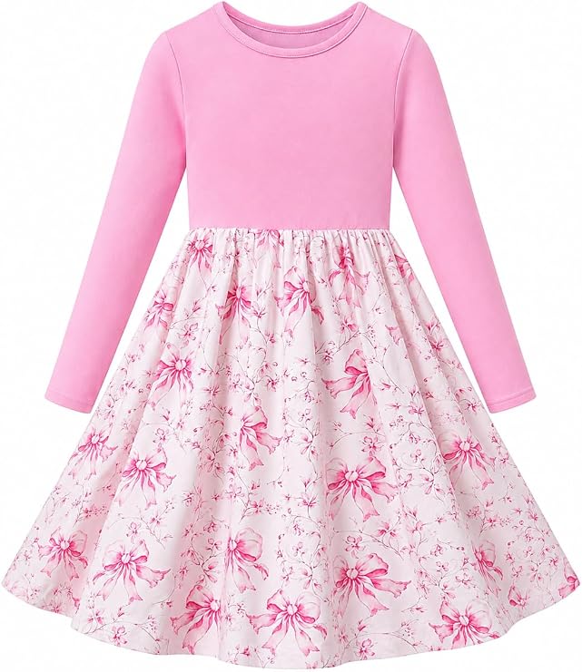 Girls Dress Toddler Fall Dress Long Sleeve Dresses Ages 3-7 | Toddler Girls Dress, Twirly Dress, A-Line Skirt,95%Cotton-5%Spandex Top, School, Party, Casual,Various Prints