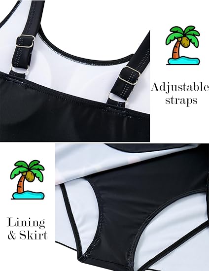 Girl Swimsuit One Piece Swim Dress Adjustable Straps Bathing Suit Size 9-16