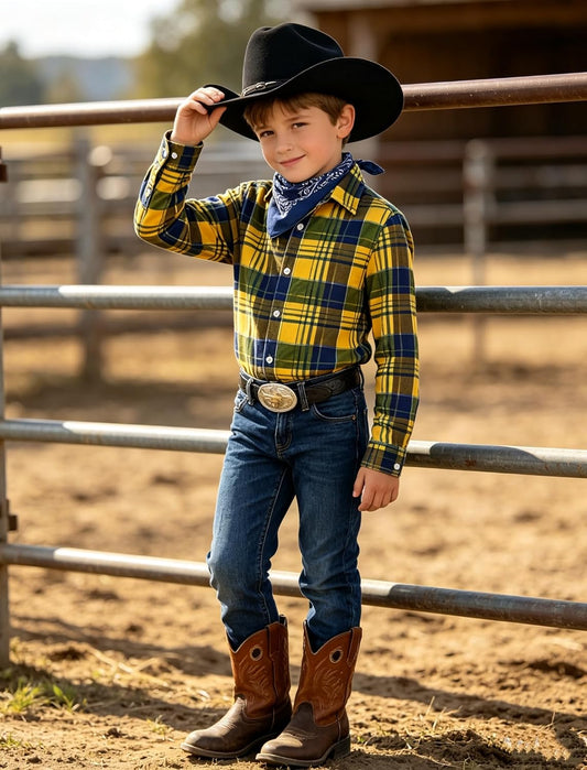 Cozople Boys Long Sleeve Plaid Flannel Button Down Shirt for 7-14 Years