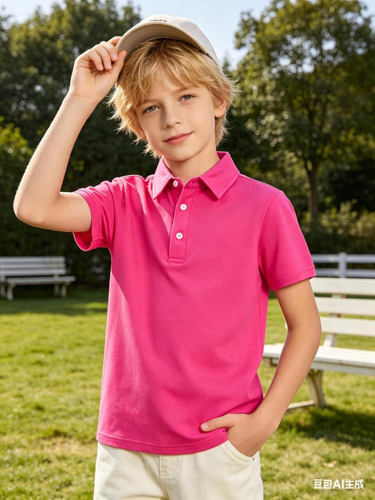 Cozople Boys Performance Polo Dry Fit Short Sleeve Solid Golf Shirt Casual School Uniform Tops for Kids Size 5-14
