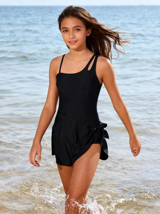 Funnycokid Girls One Piece Swimsuit Padded Bathing Suit Teen Skirted Swimwear