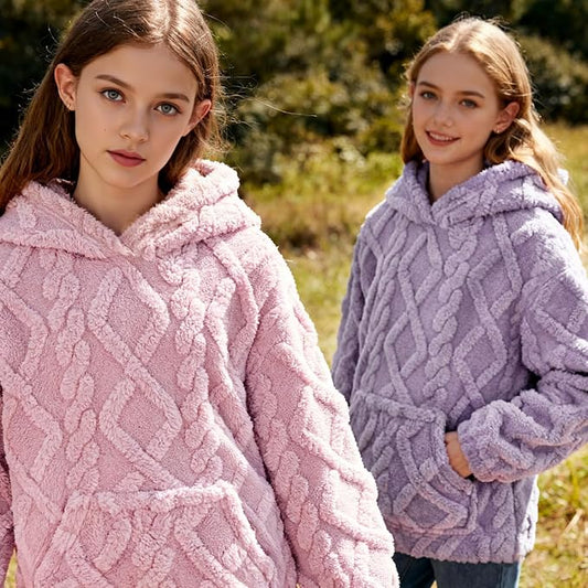 Girls Fuzzy Fleece Hoodies Warm Sweatshirt with Pockets 6-13 Years