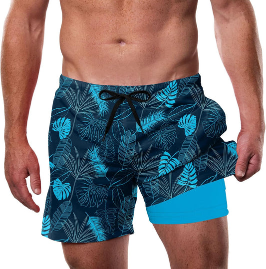 Cozople Mens Swim Trunks with Compression Liner 5.5" Inseam Quick Dry Bathing Suit Lightweight Swimming Shorts