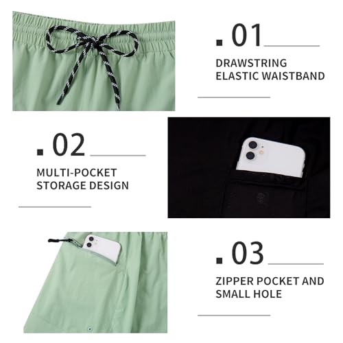 Cozople Mens Swim Trunks with Compression Liner 2-in-1 Quick Dry 9 Inch Board Shorts with Zipper Pockets