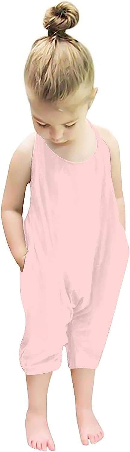 Backless Strap Slouch Jumpsuit for Toddler Girls Cute Harem Halter Romper Pants with Pockets