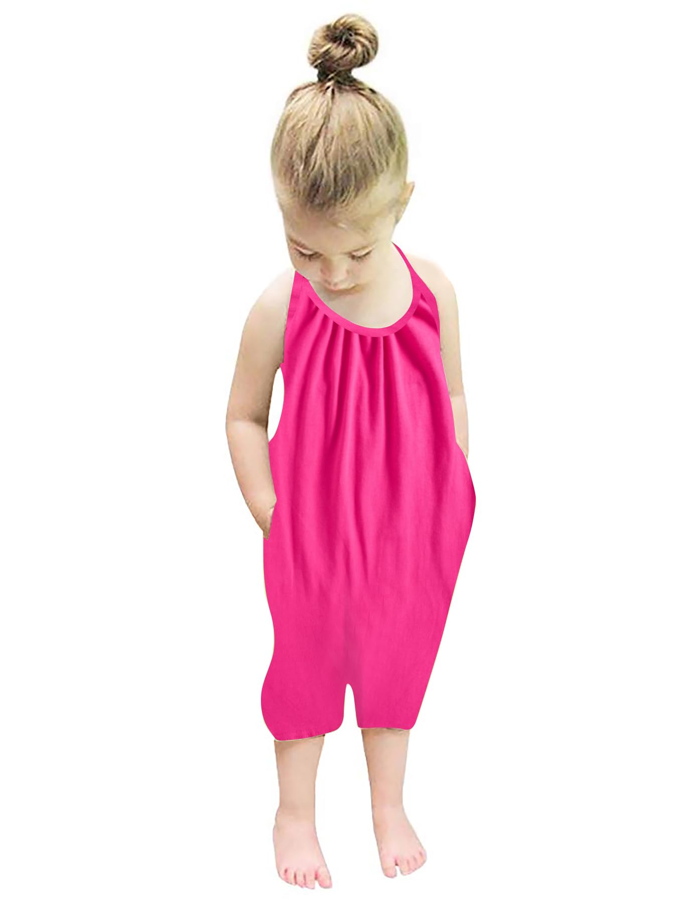 Backless Strap Slouch Jumpsuit for Toddler Girls Cute Harem Halter Romper Pants with Pockets