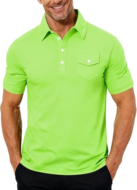 Cozople Men's Performance Polo Shirts Short Sleeve Solid Retro Golf Shirt for Men Dry Fit Players Shirt with Pocket