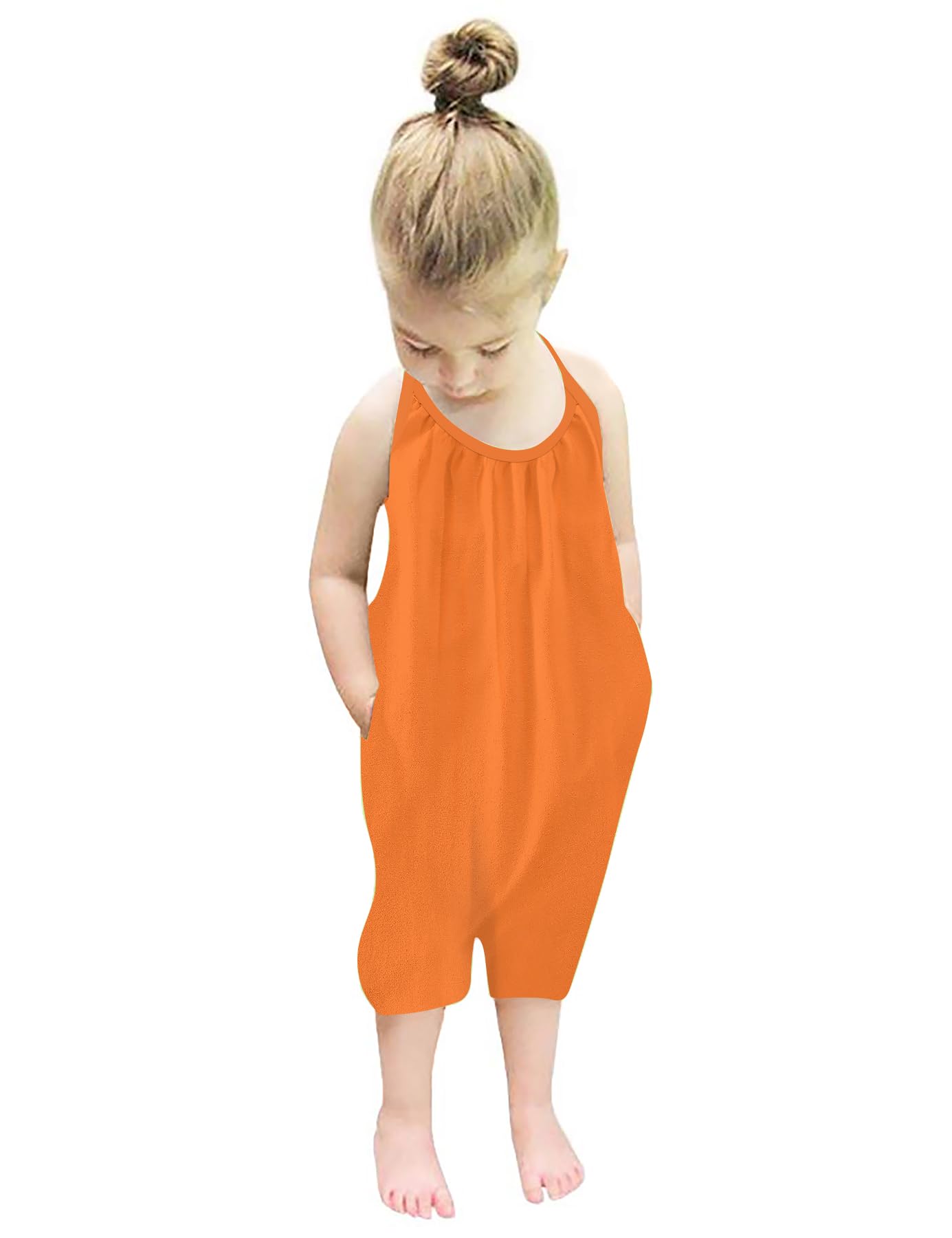 Backless Strap Slouch Jumpsuit for Toddler Girls Cute Harem Halter Romper Pants with Pockets