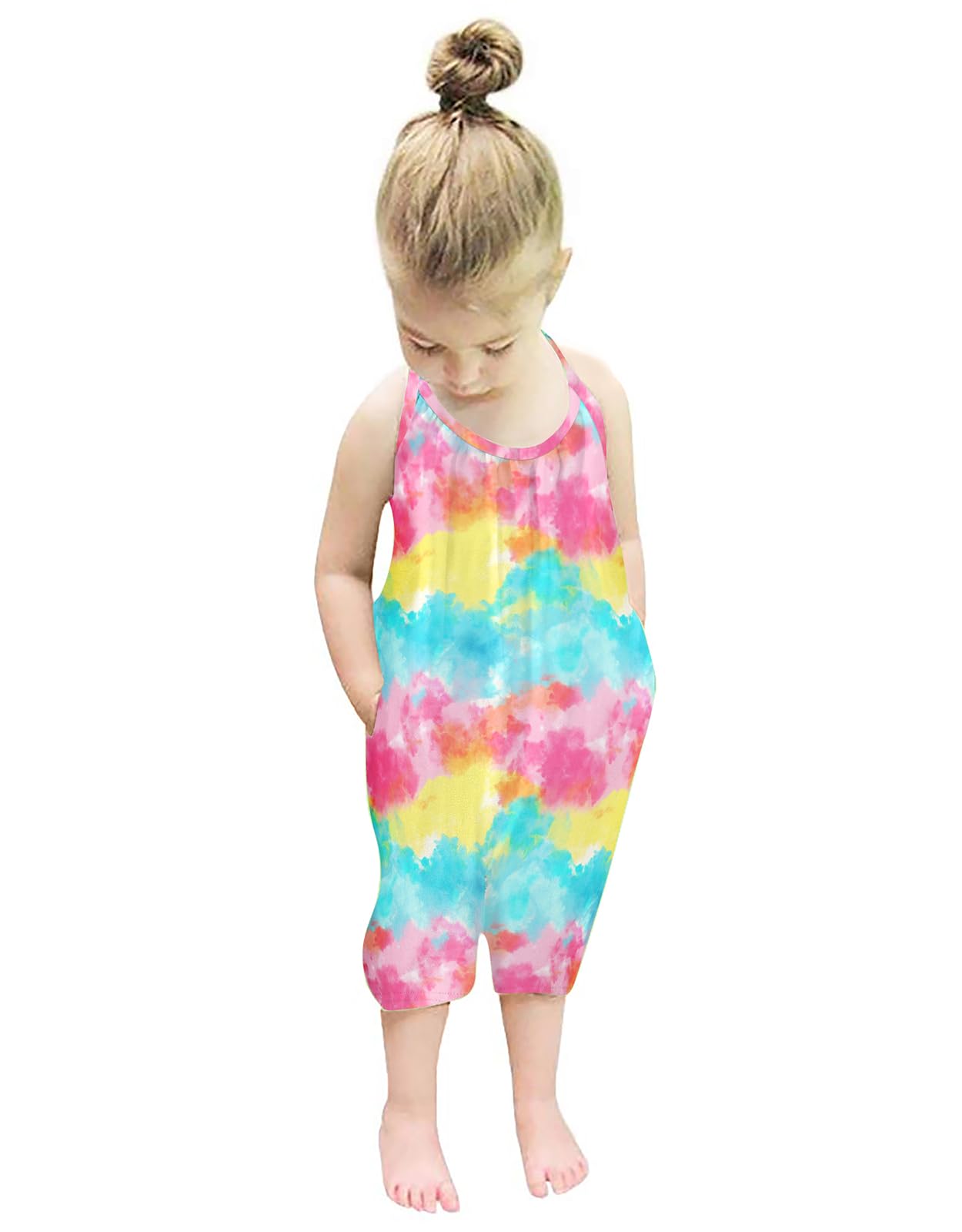 Backless Strap Slouch Jumpsuit for Toddler Girls Cute Harem Halter Romper Pants with Pockets