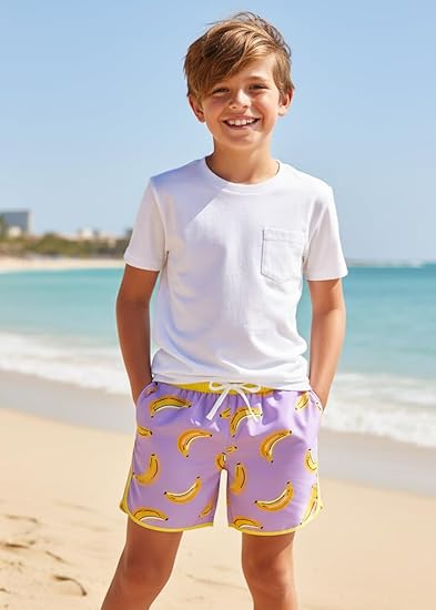 Cozople Boys Swim Trunks with Compression Liner Vintage Bathing Suit Quick Dry Swim Short Swimsuit 7-16T