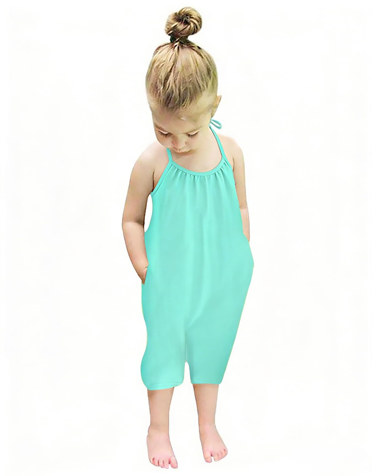 Backless Strap Slouch Jumpsuit for Toddler Girls Cute Harem Halter Romper Pants with Pockets