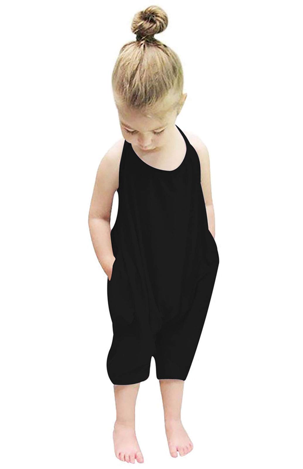 Backless Strap Slouch Jumpsuit for Toddler Girls Cute Harem Halter Romper Pants with Pockets