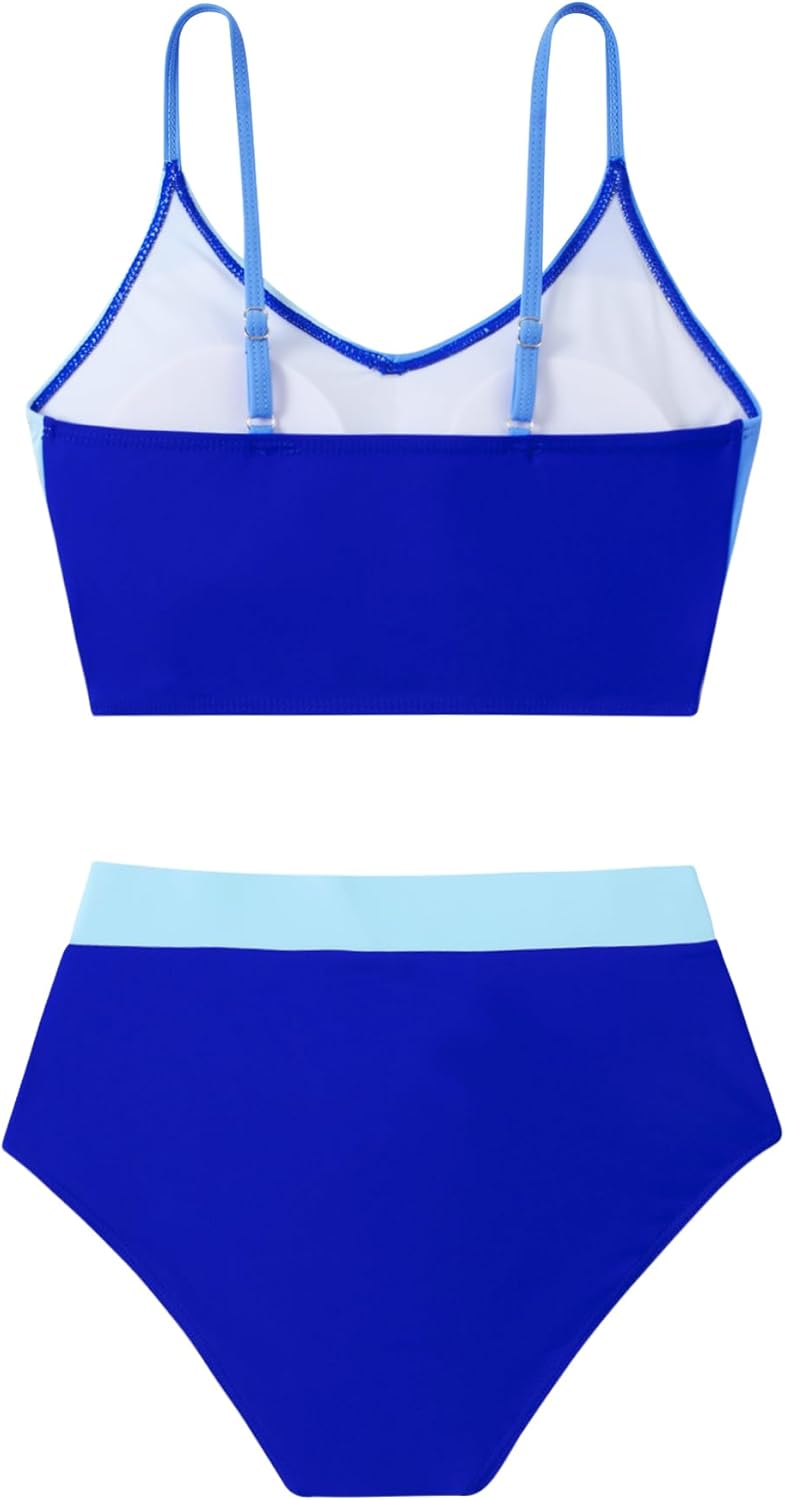 Teen Girls Swimsuit Size 9-16 Two Pieces Bikini Sets with Chest Pad Bathing Suit Color Block Swimwear