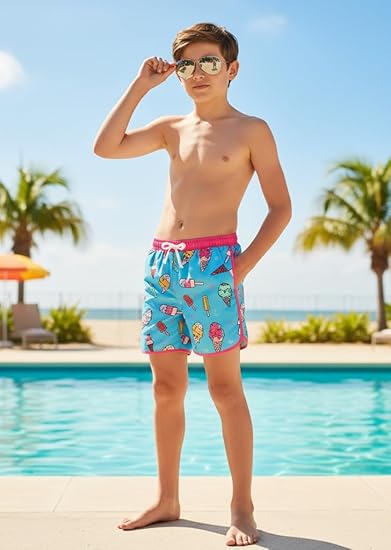 Cozople Boys Swim Trunks with Compression Liner Vintage Bathing Suit Quick Dry Swim Short Swimsuit 7-16T