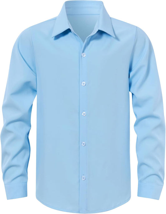 Cozople Boys Long Sleeve Dress Shirt Button Down Wrinkle-Resistant | Soft Smooth Fabric with Classic Spread Collar and Button Cuffs Ideal for School Uniform, Wedding And Formal Events