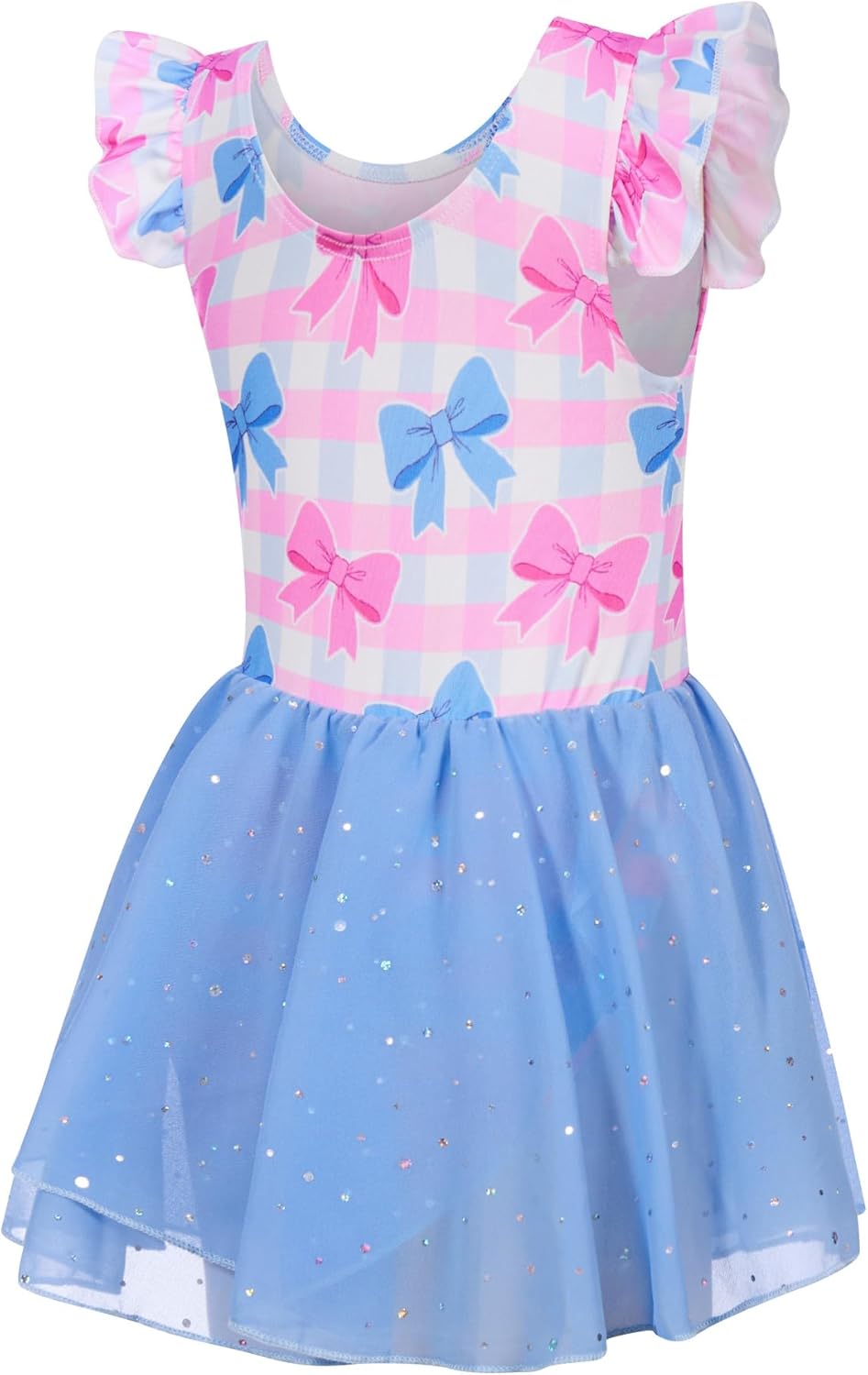 Funnycokid Girls Ruffle Sleeve Ballet Dance Leotard with Sparkly Chiffon Skirted Ballerina Outfit 2-9 Years