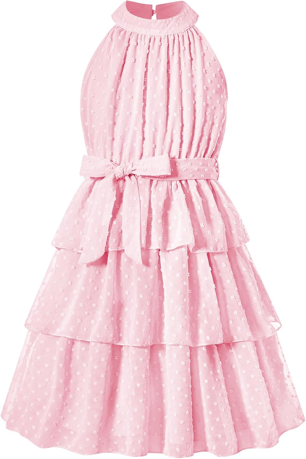 Move Dance Girls Summer Dress Tween Halter Neck Flared A-Line Swiss Dot Chiffon Sundress 6-13 Years