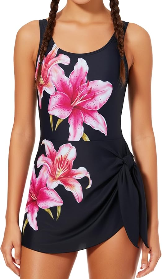 Girl Swimsuit One Piece Swim Dress Adjustable Straps Bathing Suit Size 9-16