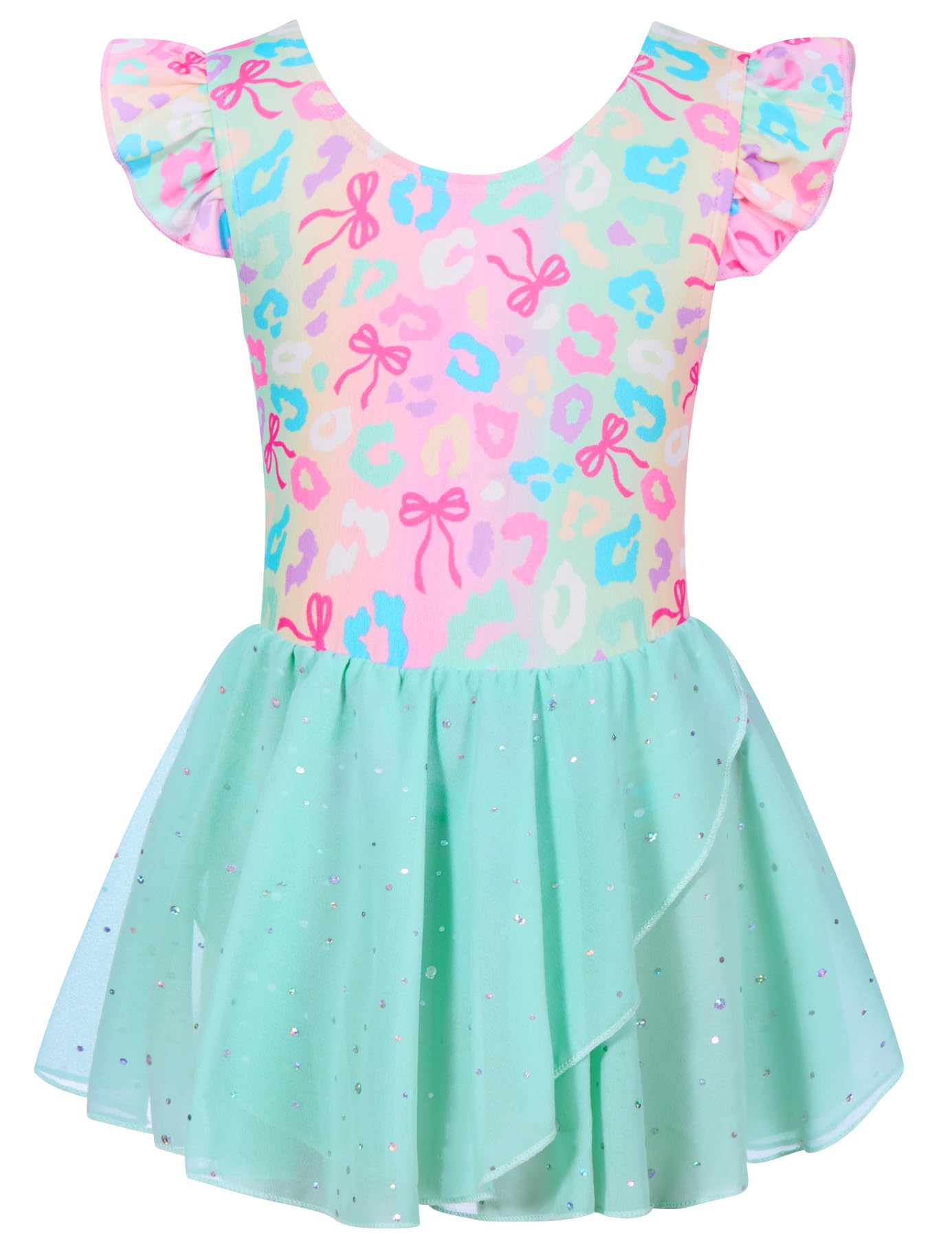 Funnycokid Girls Ruffle Sleeve Ballet Dance Leotard with Sparkly Chiffon Skirted Ballerina Outfit 2-9 Years