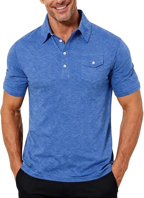 Cozople Men's Performance Polo Shirts Short Sleeve Solid Retro Golf Shirt for Men Dry Fit Players Shirt with Pocket