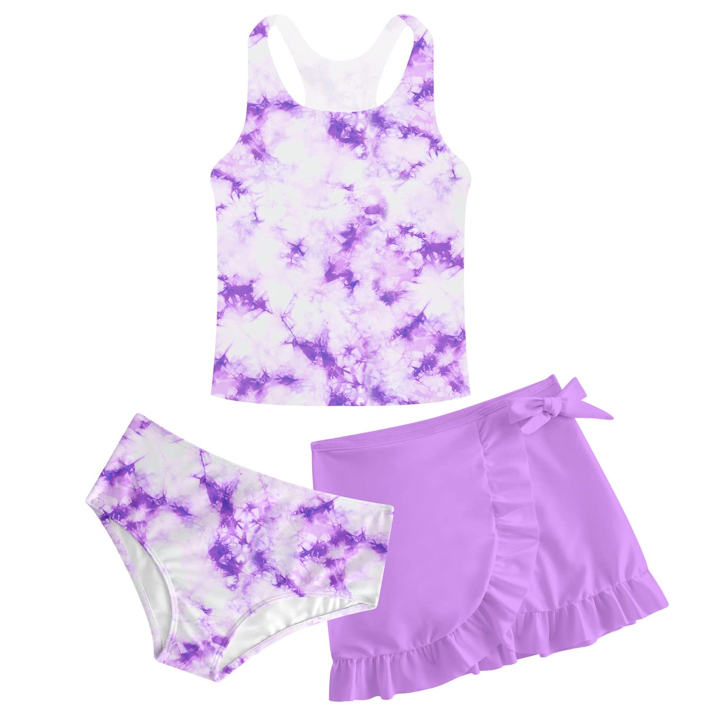 Girls Swimsuits 3 Piece Tankini Bathing Suit Set Cute Bikini Swimwear with Cover Ups Beach Skirt 5-16 Years