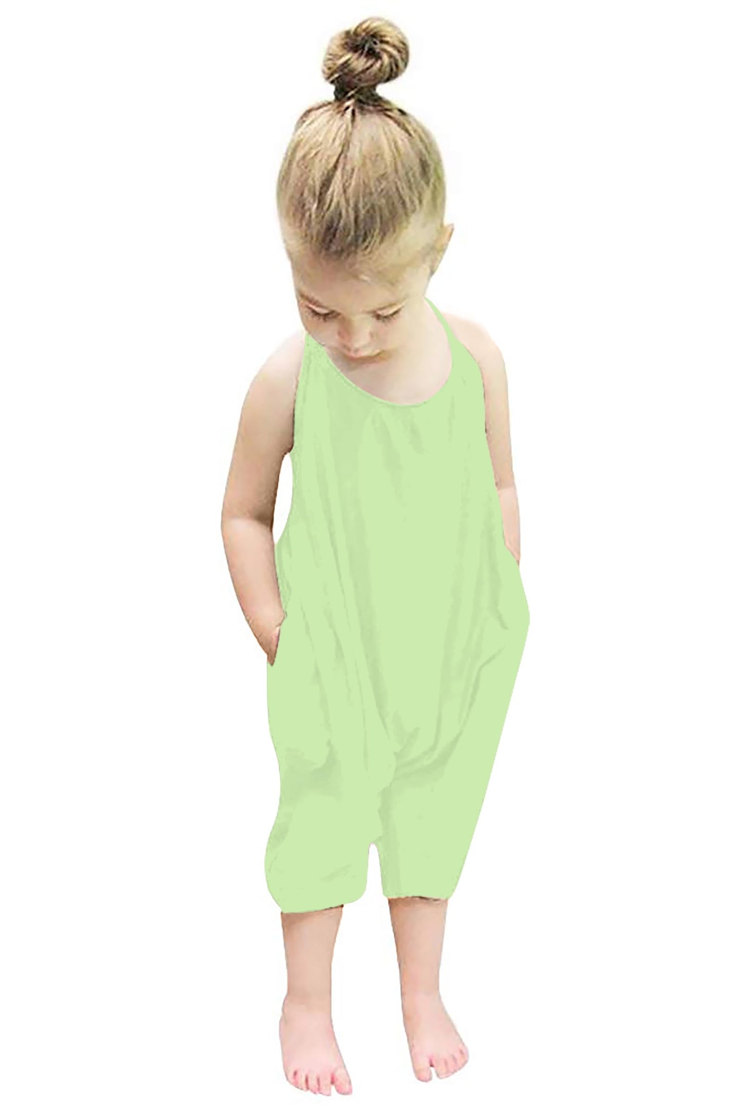 Backless Strap Slouch Jumpsuit for Toddler Girls Cute Harem Halter Romper Pants with Pockets