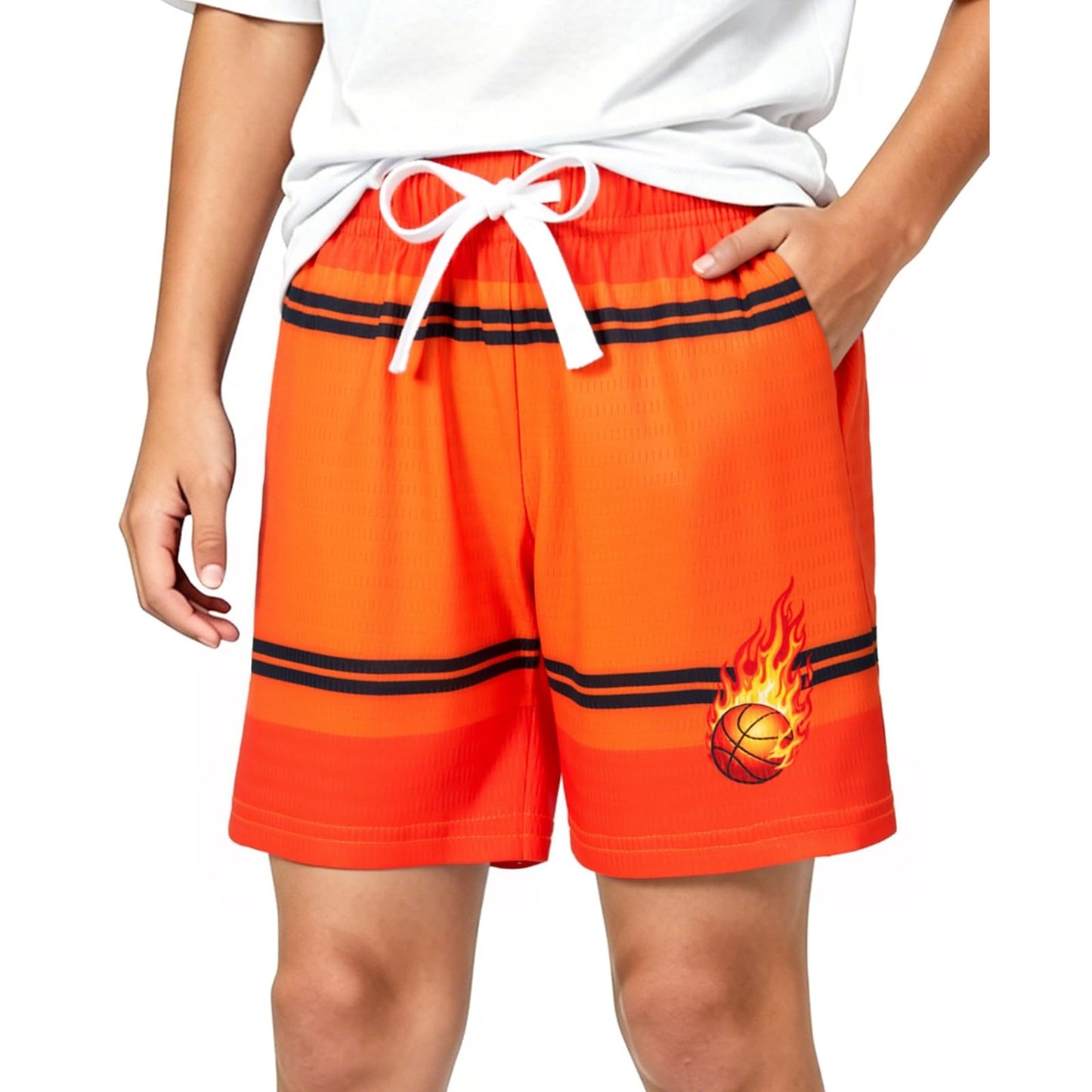 Cozople Boys Athletic Shorts Quick Dry Kids Mesh Sport Shorts with Stripes Print Breathable Basketball Shorts for 5-14 Years