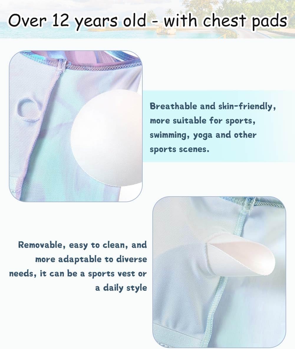 Girls Swimsuits 3 Piece Tankini Bathing Suit Set Cute Bikini Swimwear with Cover Ups Beach Skirt 5-16 Years