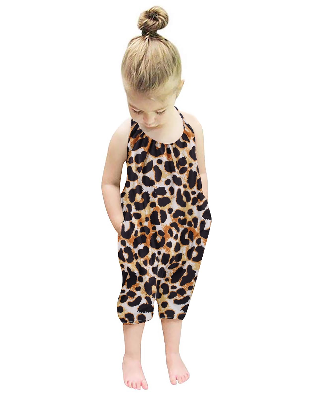Backless Strap Slouch Jumpsuit for Toddler Girls Cute Harem Halter Romper Pants with Pockets