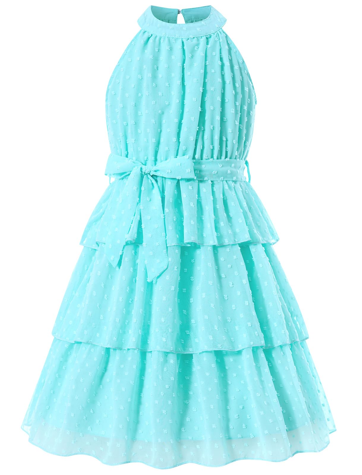 Move Dance Girls Summer Dress Tween Halter Neck Flared A-Line Swiss Dot Chiffon Sundress 6-13 Years