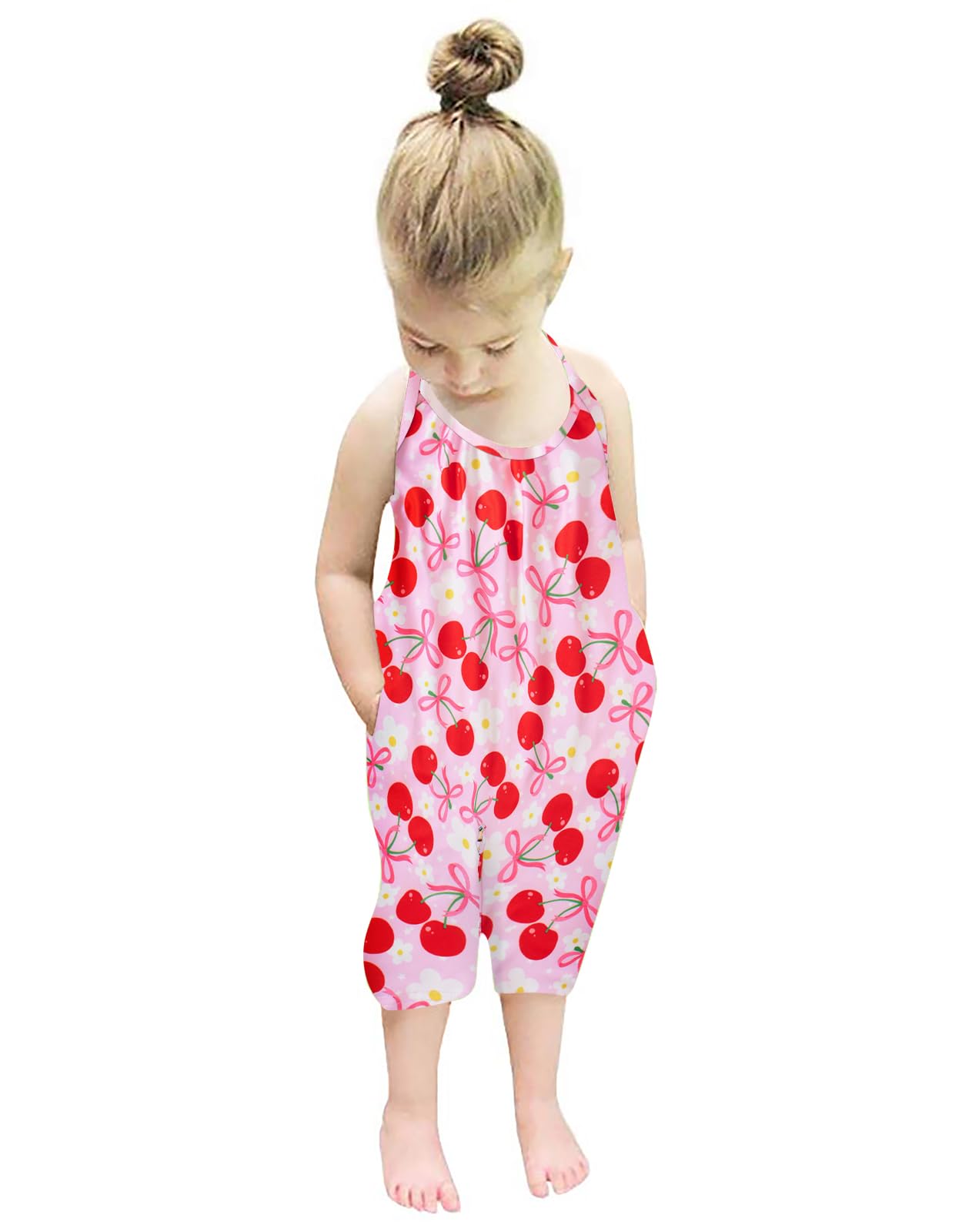 Backless Strap Slouch Jumpsuit for Toddler Girls Cute Harem Halter Romper Pants with Pockets
