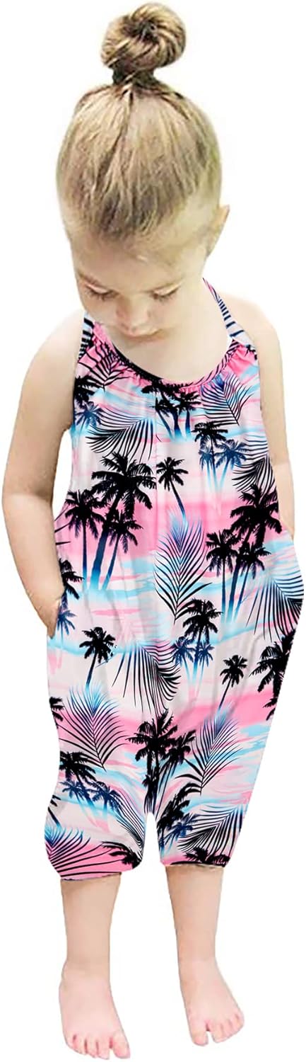 Backless Strap Slouch Jumpsuit for Toddler Girls Cute Harem Halter Romper Pants with Pockets
