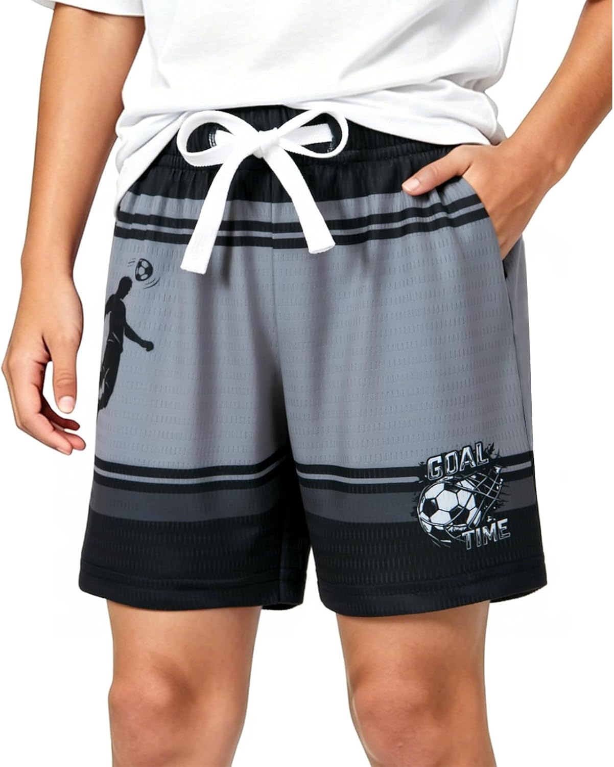 Cozople Boys Athletic Shorts Quick Dry Kids Mesh Sport Shorts with Stripes Print Breathable Basketball Shorts for 5-14 Years