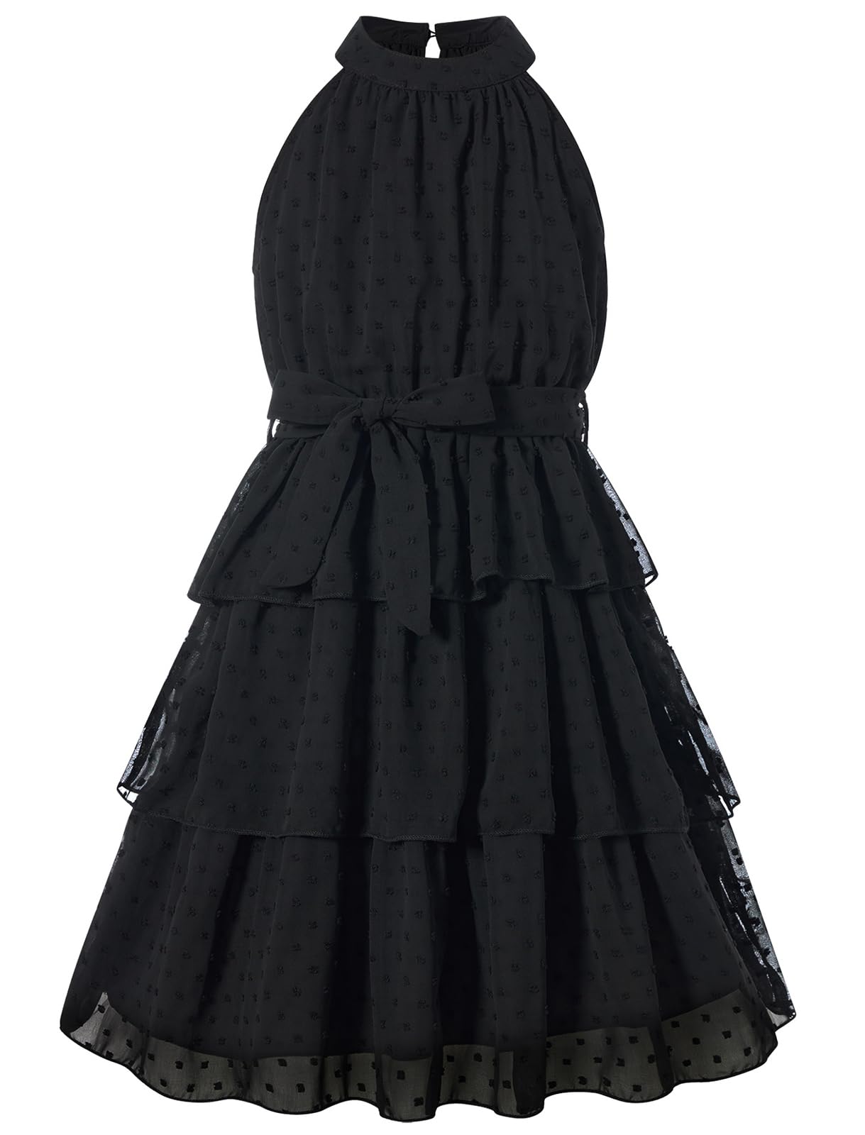 Move Dance Girls Summer Dress Tween Halter Neck Flared A-Line Swiss Dot Chiffon Sundress 6-13 Years