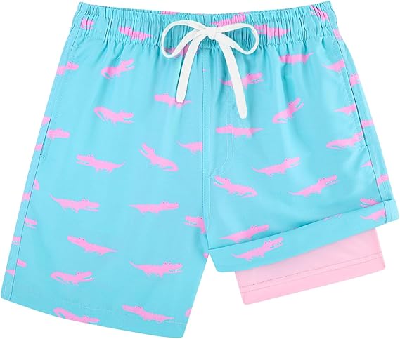 Cozople Boys Swim Trunks with Boxer Brief Liner Compression Swimwear Quick Dry Swim Shorts Bathing Suits 7-20 Years