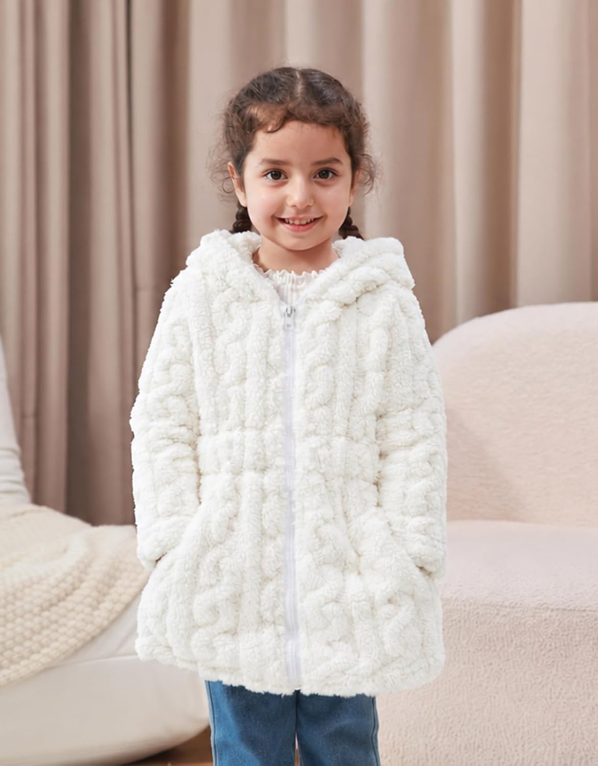 Toddler Girls Fleece Jacket Hooded Zip-up Warm Coats 2-6 Years