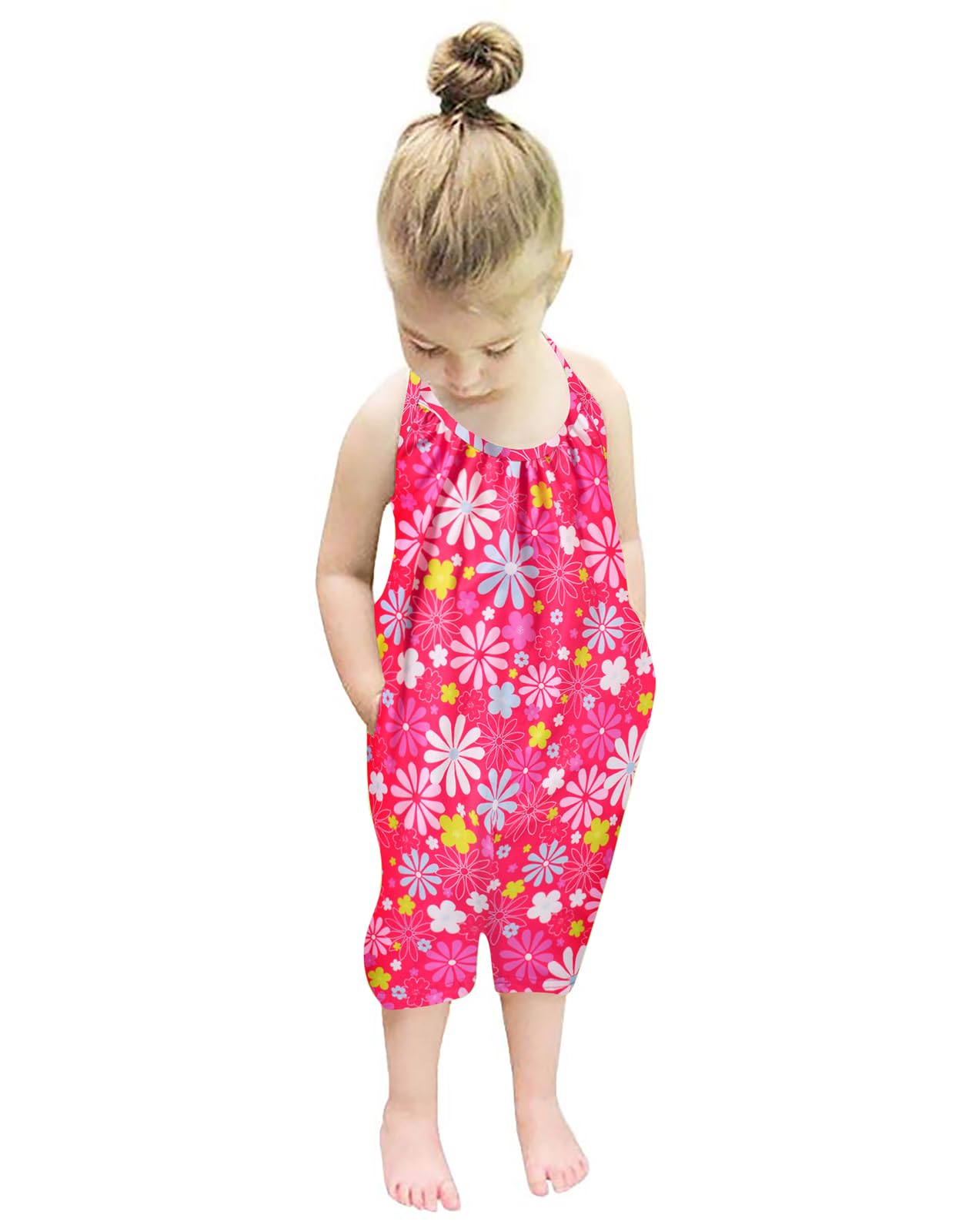 Backless Strap Slouch Jumpsuit for Toddler Girls Cute Harem Halter Romper Pants with Pockets
