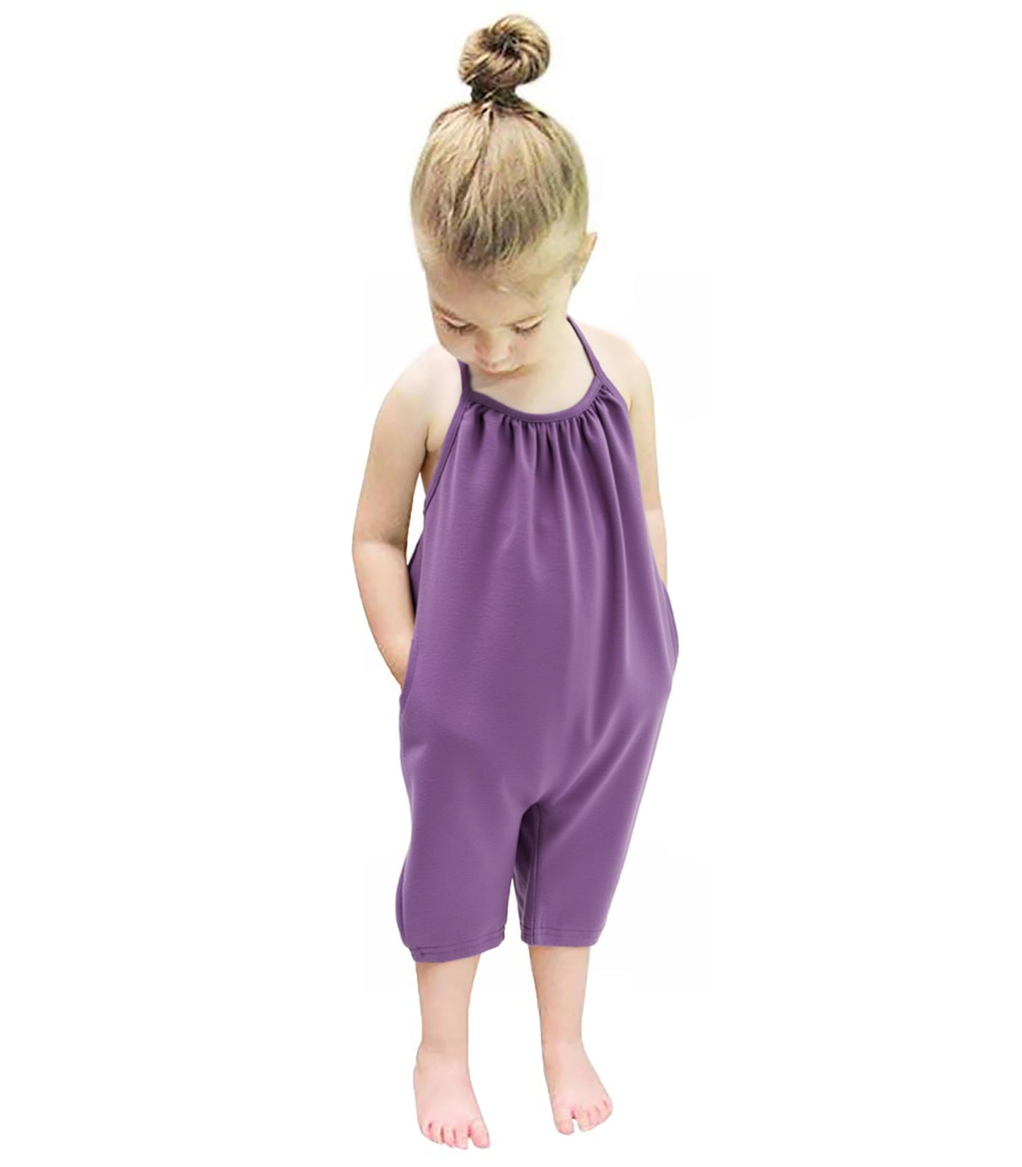 Backless Strap Slouch Jumpsuit for Toddler Girls Cute Harem Halter Romper Pants with Pockets