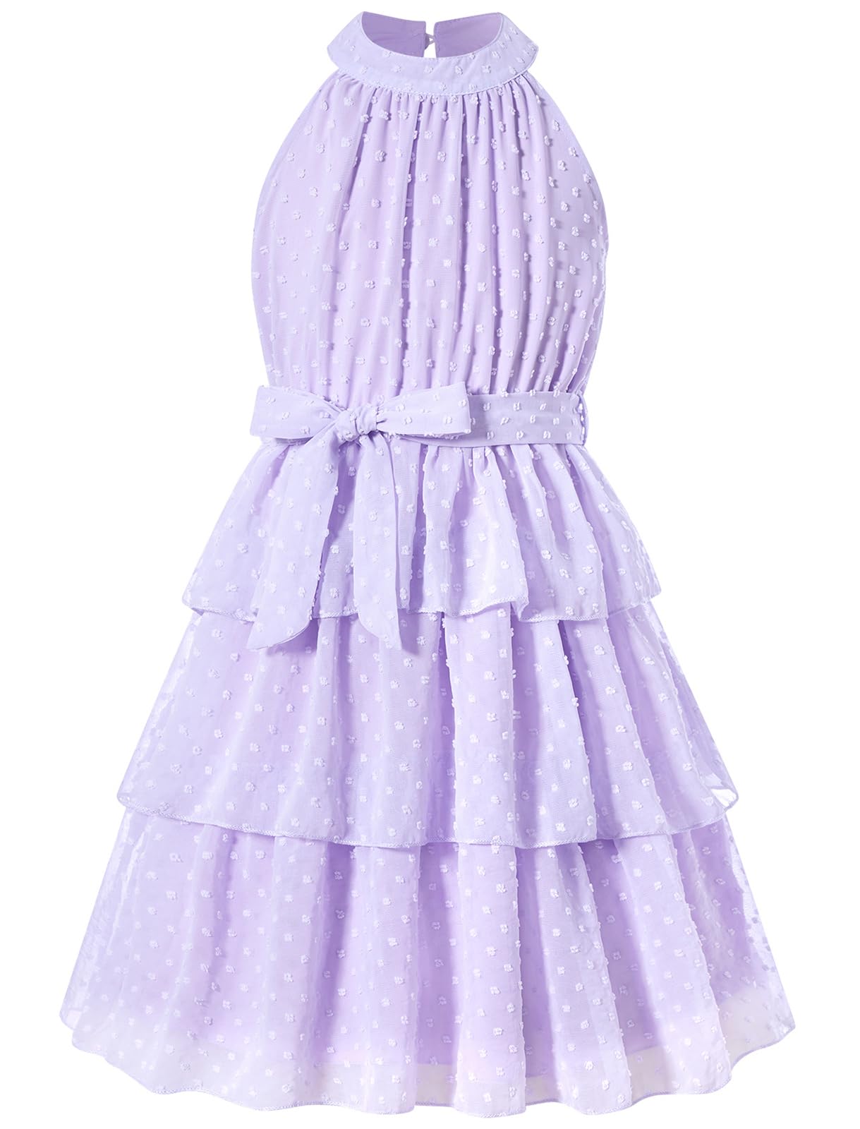 Move Dance Girls Summer Dress Tween Halter Neck Flared A-Line Swiss Dot Chiffon Sundress 6-13 Years