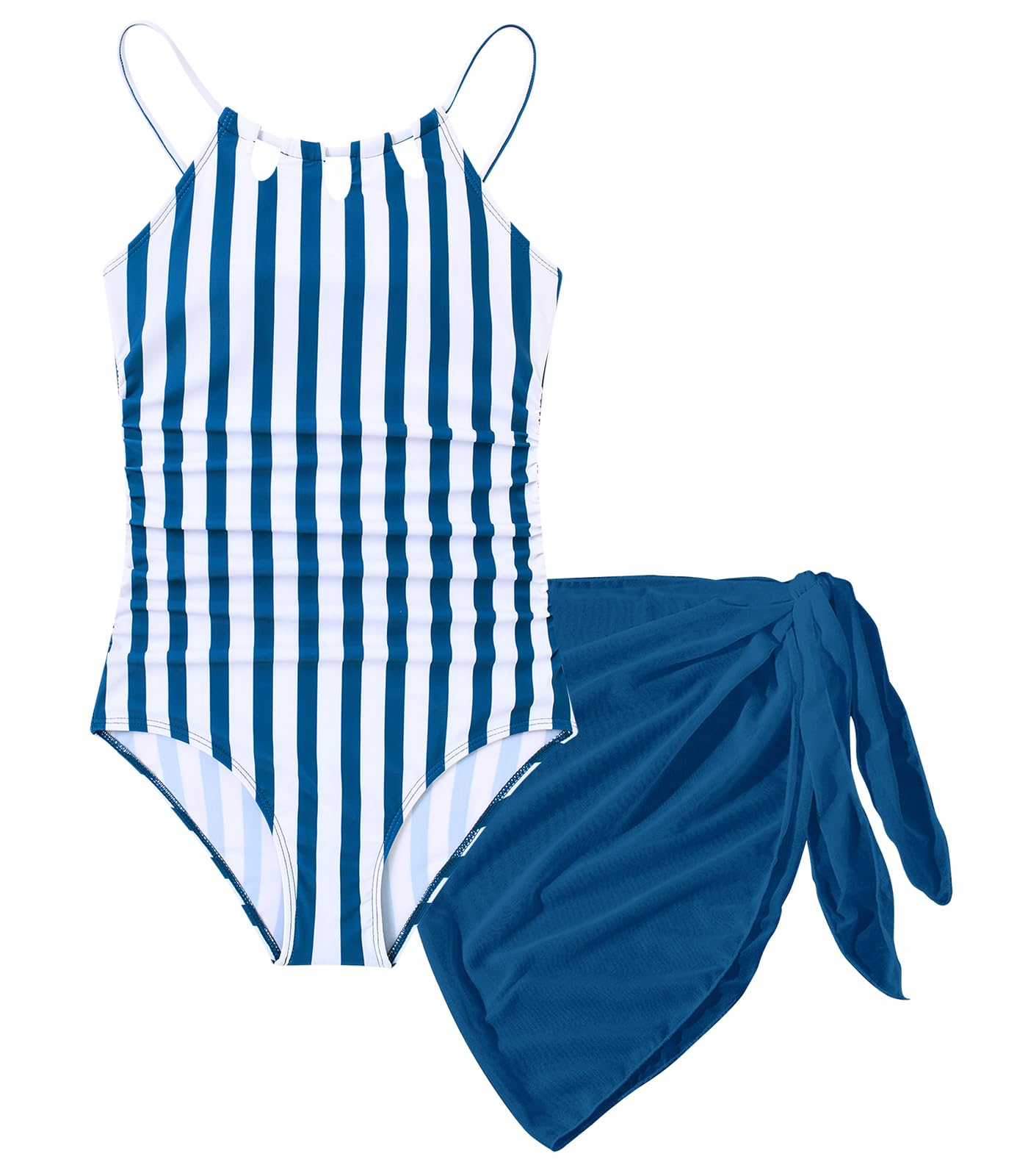 Girls Swimsuit One-Piece Bathing Suit with Mesh Cover Ups Adjustable Straps Cut Out Swimwear Size 7-16