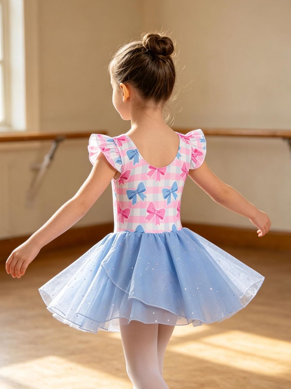 Funnycokid Girls Ruffle Sleeve Ballet Dance Leotard with Sparkly Chiffon Skirted Ballerina Outfit 2-9 Years